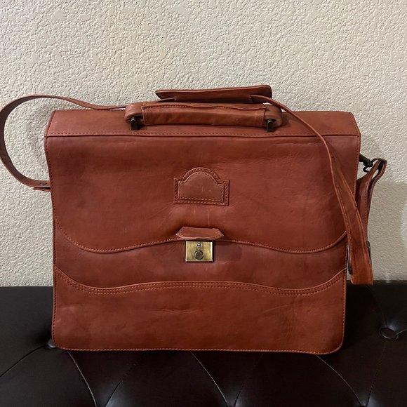 Genuine Leather MessengerSatchel BagLaptop Vintage Reddish Brown Briefcase-NEW